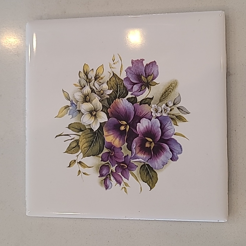 Purple Pansy Floral Tile Coaster